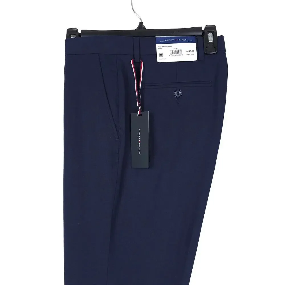 Tommy Hilfiger Mens Modern Fit 2 Piece Suit 36S 32x30 Navy Linen Cotton Blend